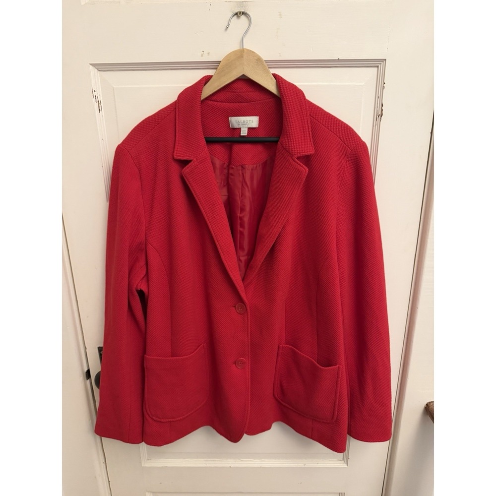 Talbots‎ Women's Red Blazer Jacket Pockets Lined Career Cotton Blend Size 22W